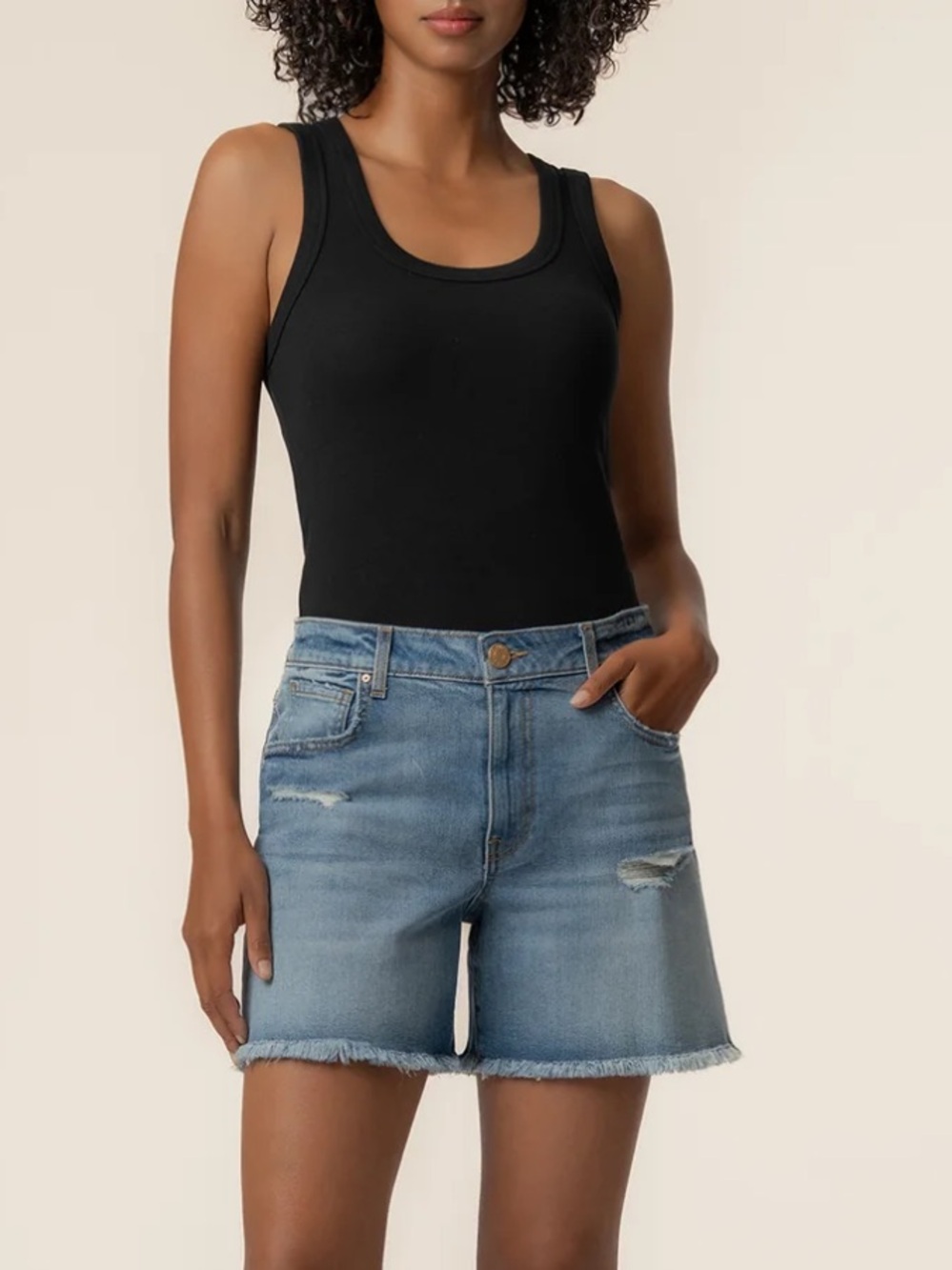 KUT 6 JANE Blue Distressed Raw Fringe Hem Denim Jean Shorts